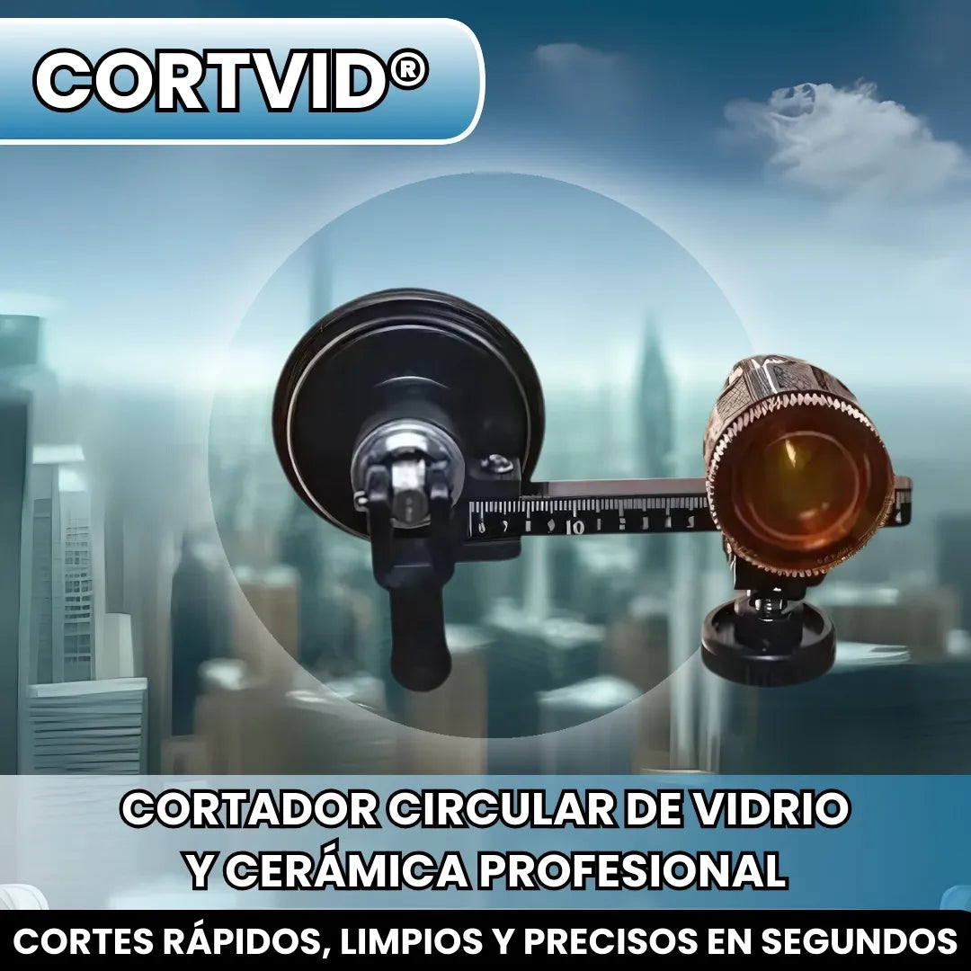 CORTVID®  CORTADOR DE VIDRIO CIRCULAR CON VENTOSA Y CALIBRE DE BRUJULA