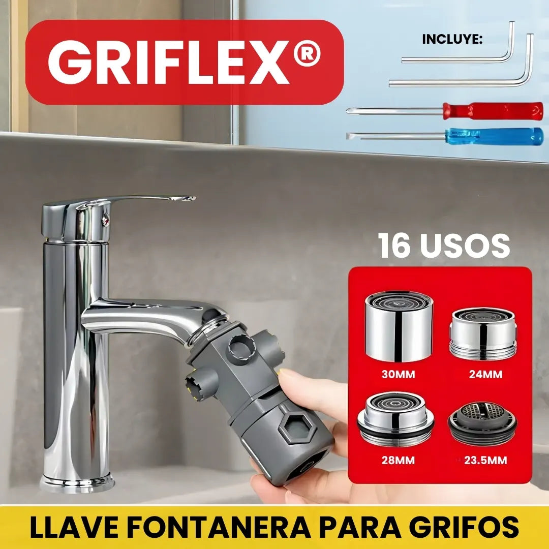 GRIFLEX® LLAVE MULTIFUNCIONAL 16 USOS PARA FONTANERIA DE GRIFOS UNIVERSAL