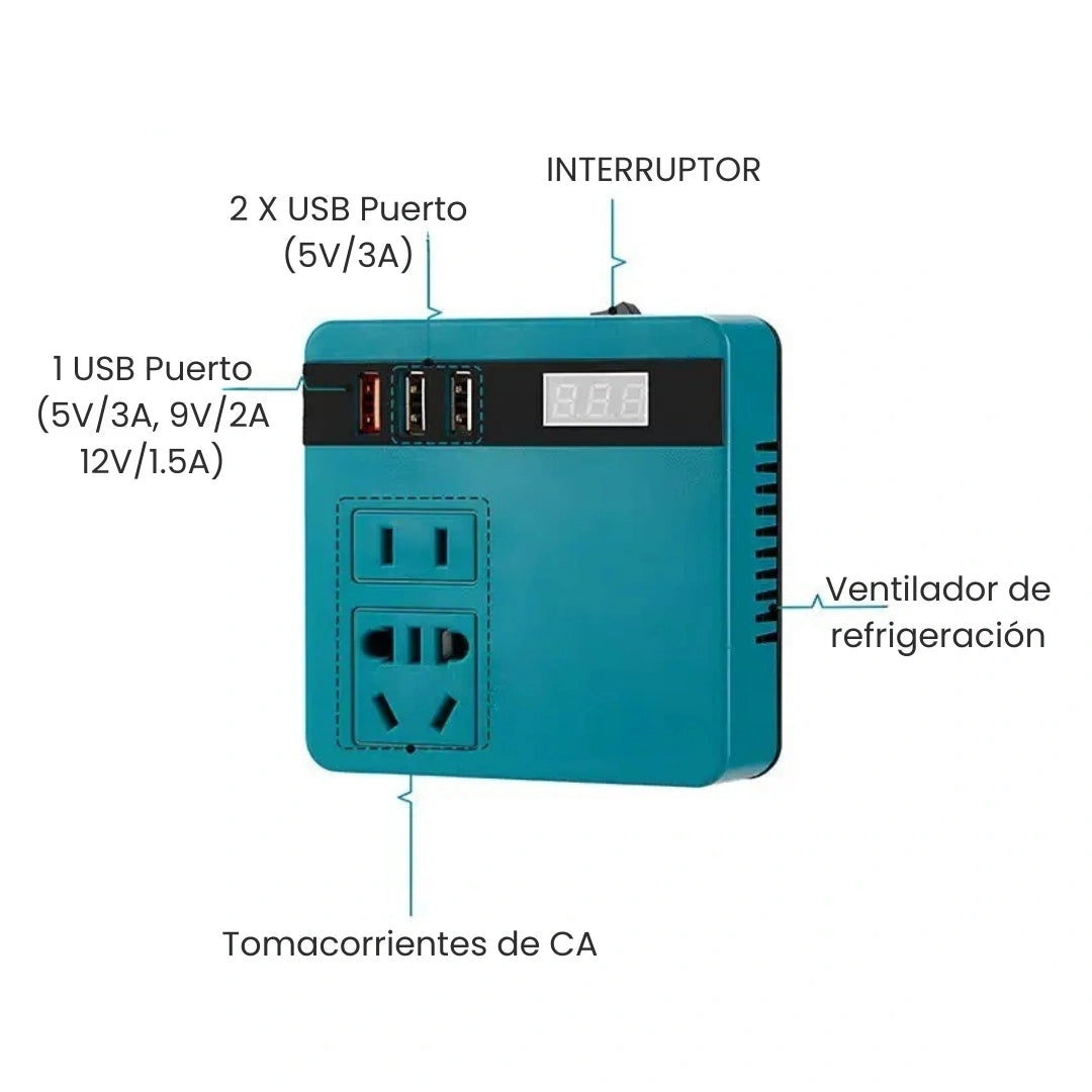 VOLTGO® INVERSOR PORTATIL PARA BATERIAS DE LITIO 120V/220W