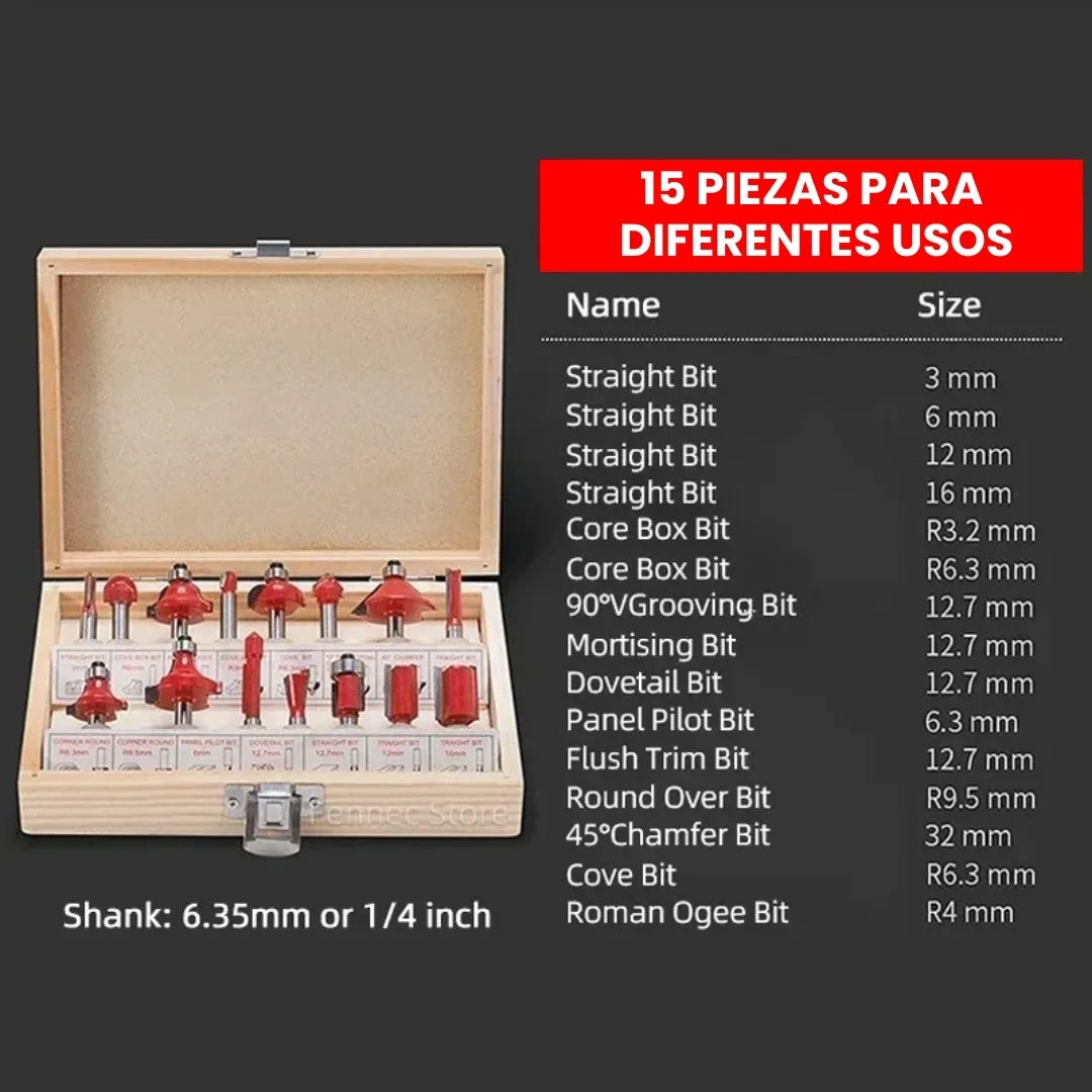 ULTRABIT 15® BROCAS ENRUTADORAS SET X15