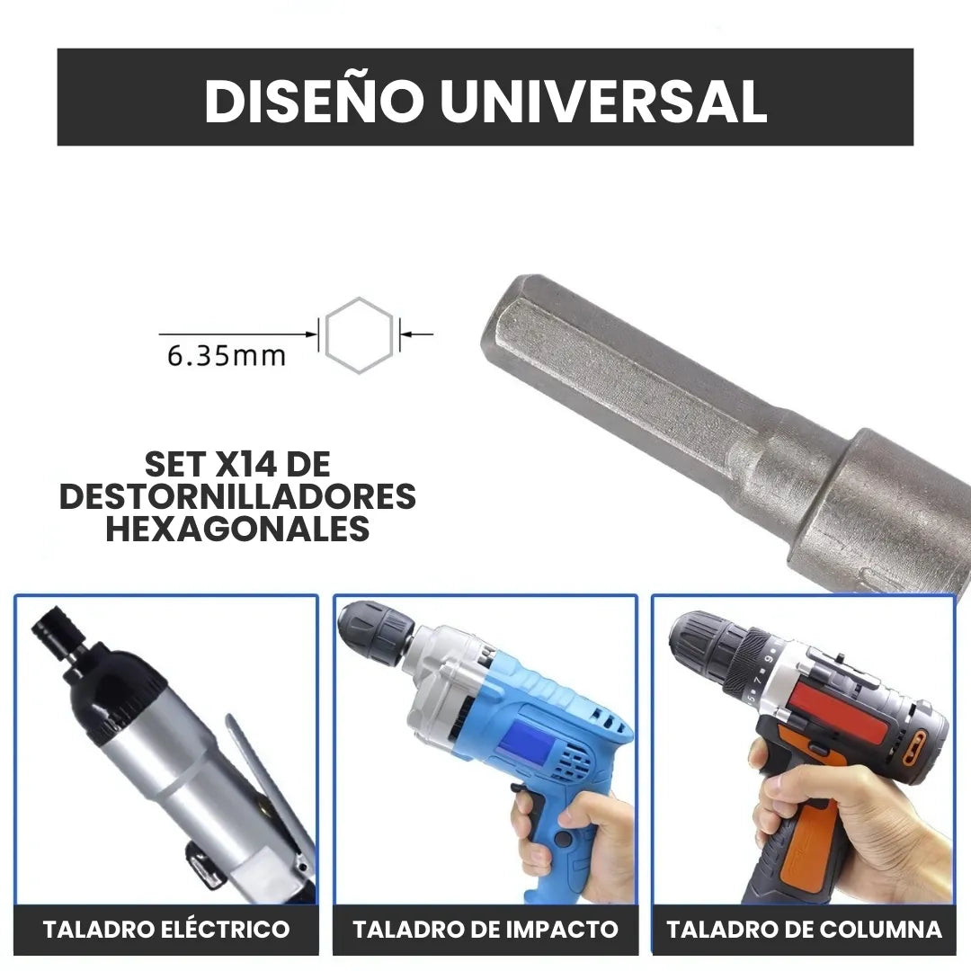 HEXAPRO® SET X14 DESTORNILLADORES HEXAGONALES EN ACERO DE CROMO