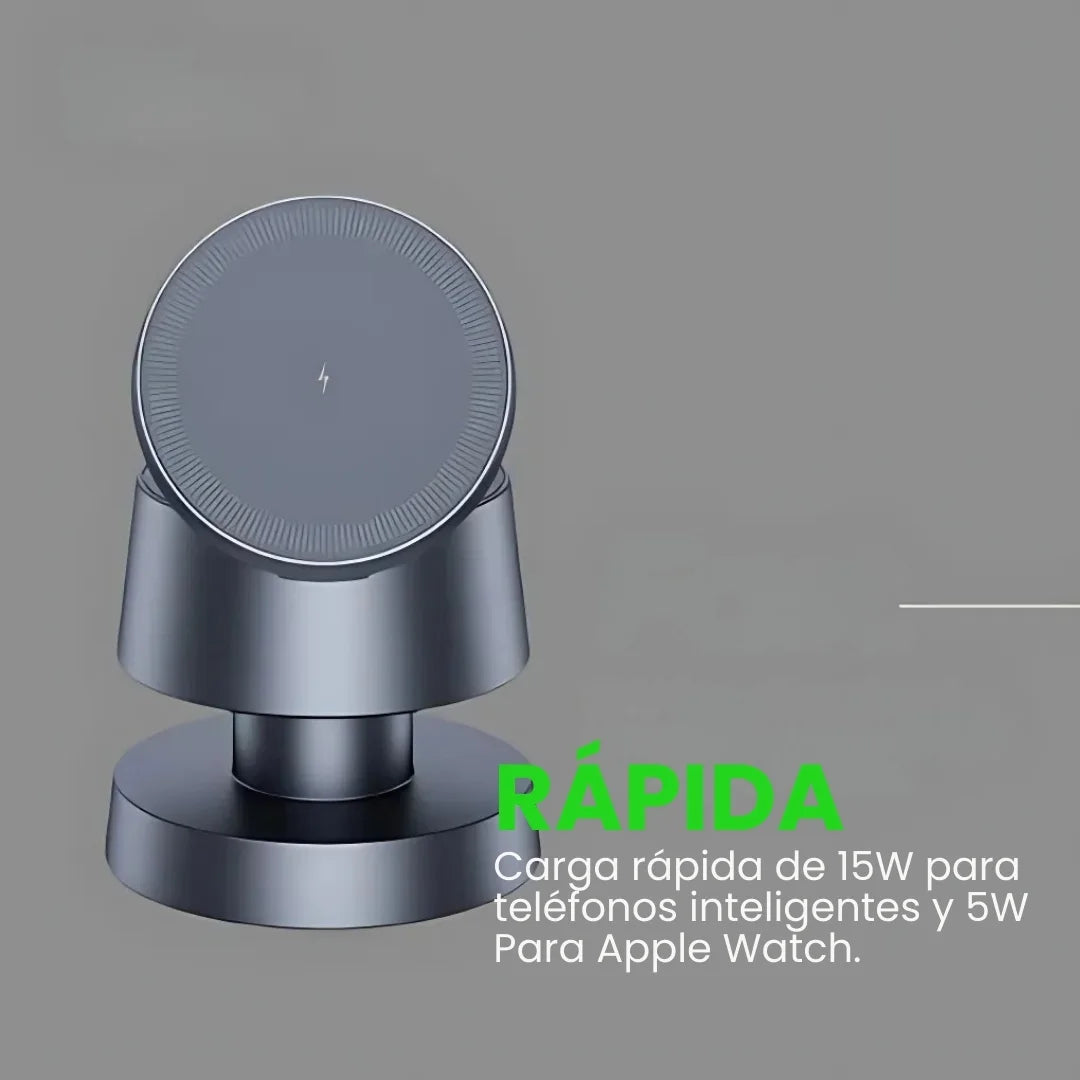 CARGAPRO® 4EN1 - CARGADOR UNIVERSAL MAGNETICO DE 3 PUESTOS CON LUZ LED, CARGA: MOVIL, WATCH, AIRPOD