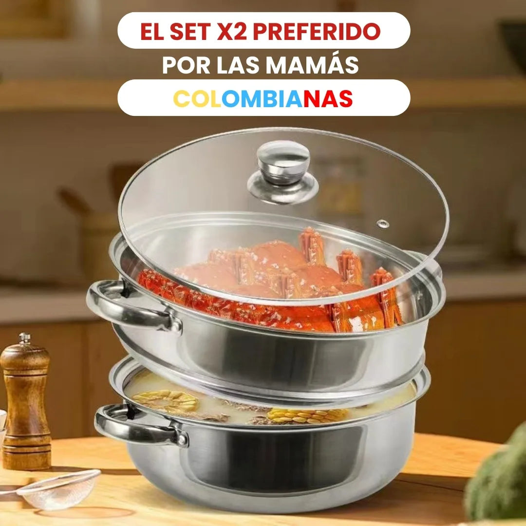 VAPOCHEF® SET X2 OLLAS A VAPOR DE ACERO INOXIDABLE MULTIFUNCIONAL