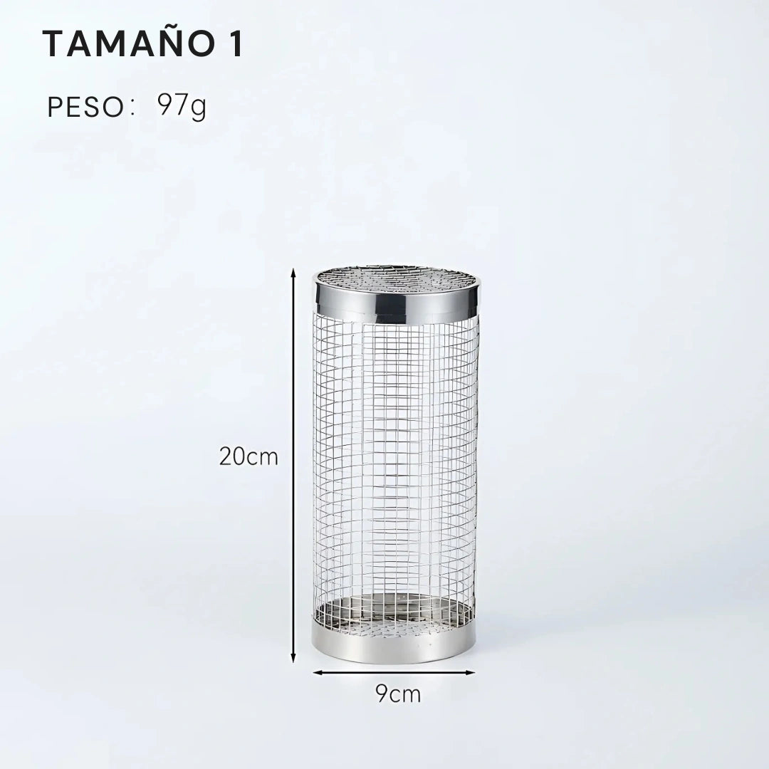 BBQ MAX® X2 JAULA GIRATORIA PARA ASADOS DE ACERO INOXIDABLE  + PINZA Y GANCHO ANTIQUEMADURAS