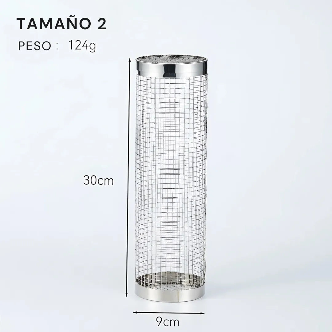 BBQ MAX® X2 JAULA GIRATORIA PARA ASADOS DE ACERO INOXIDABLE  + PINZA Y GANCHO ANTIQUEMADURAS