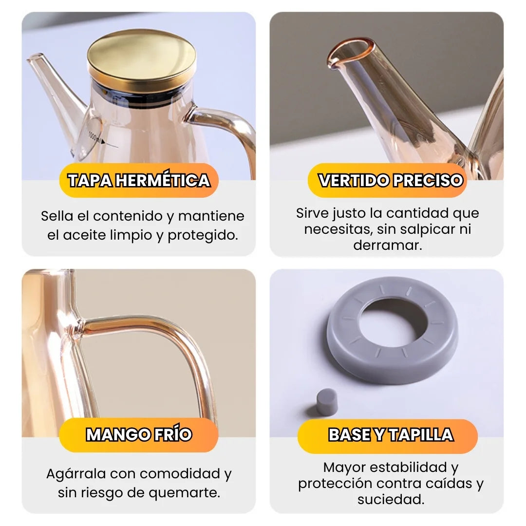 CRYSTALOIL® ACEITERA PREMIUM DE VIDRIO ÁMBAR 1 LT