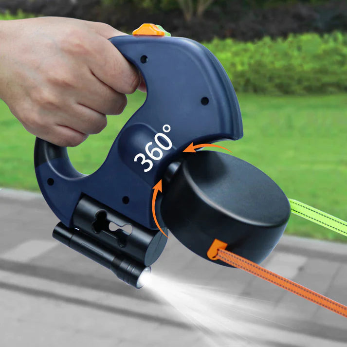 DUOPET® CORREA RETRÁCTIL: pasea 2 perros, sin enredos, con luz y bolsas siempre a mano