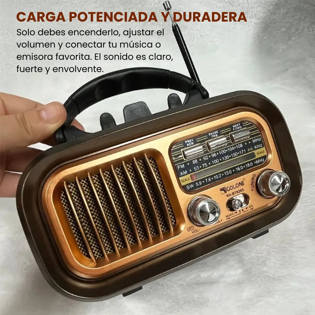 RETROSONIC® RADIO PARLANTE DE CARGA SOLAR Y BLUETOOTH TWS ESTILO VINTAGE RETRO