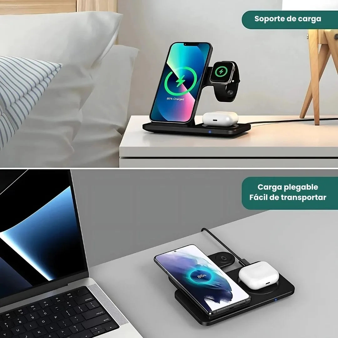 AGILITYPRO® CARGADOR INALAMBRICO MAGNETICO 3 EN 1, CARGA CELULAR, AIRPODS Y SMARTWATCH