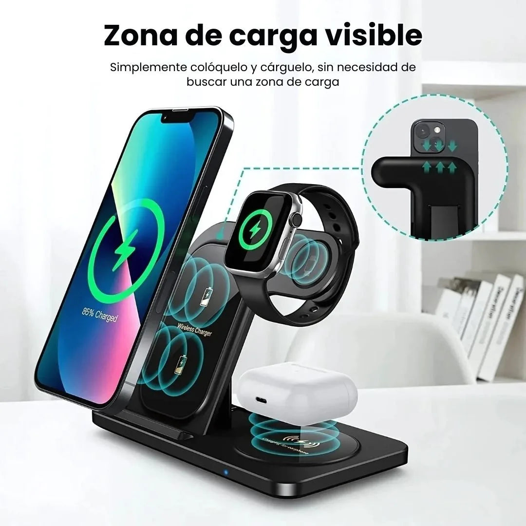 AGILITYPRO® CARGADOR INALAMBRICO MAGNETICO 3 EN 1, CARGA CELULAR, AIRPODS Y SMARTWATCH