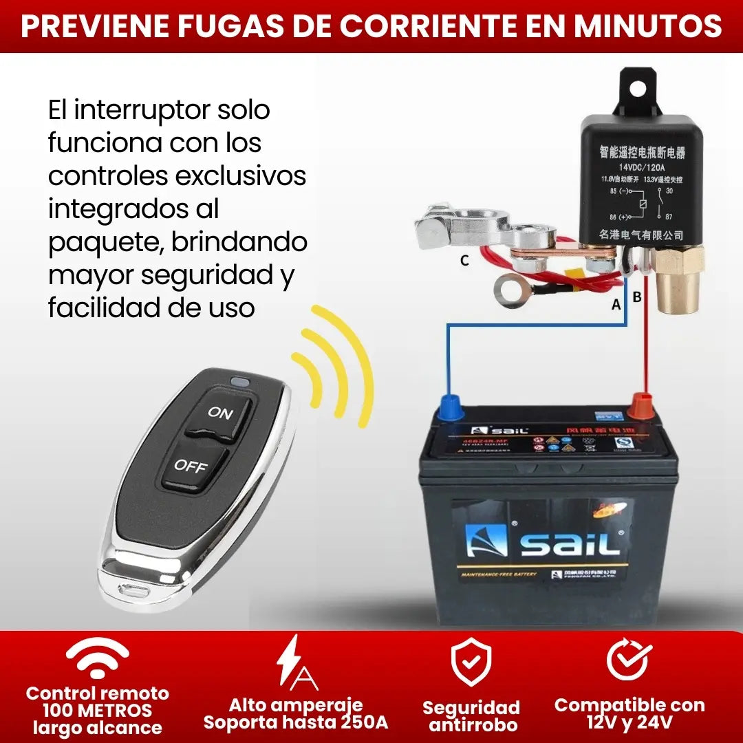 CORTAVOLT® RELE/ INTERRUPTOR REMOTO PARA BATERIAS 12V-24V