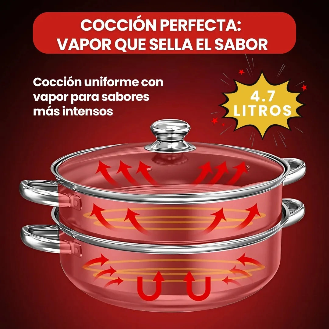 VAPOCHEF® SET X2 OLLAS A VAPOR DE ACERO INOXIDABLE MULTIFUNCIONAL