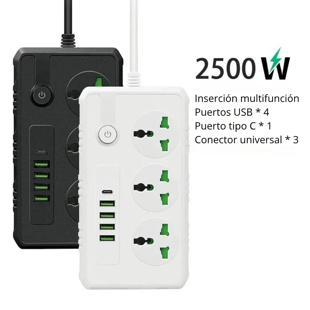 PLUGVOLT® MULTITOMA PORTATIL 2500W 8 ENTRADAS 4 PUERTOS USB MULTIFUNCIONAL Y UNIVERSAL