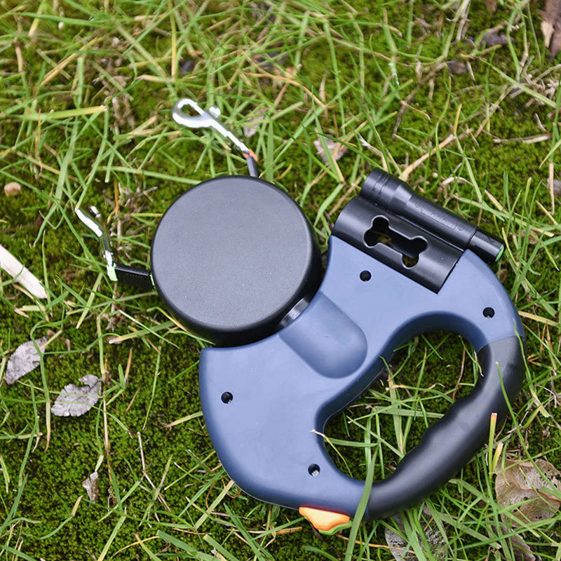 DUOPET® CORREA RETRÁCTIL: pasea 2 perros, sin enredos, con luz y bolsas siempre a mano