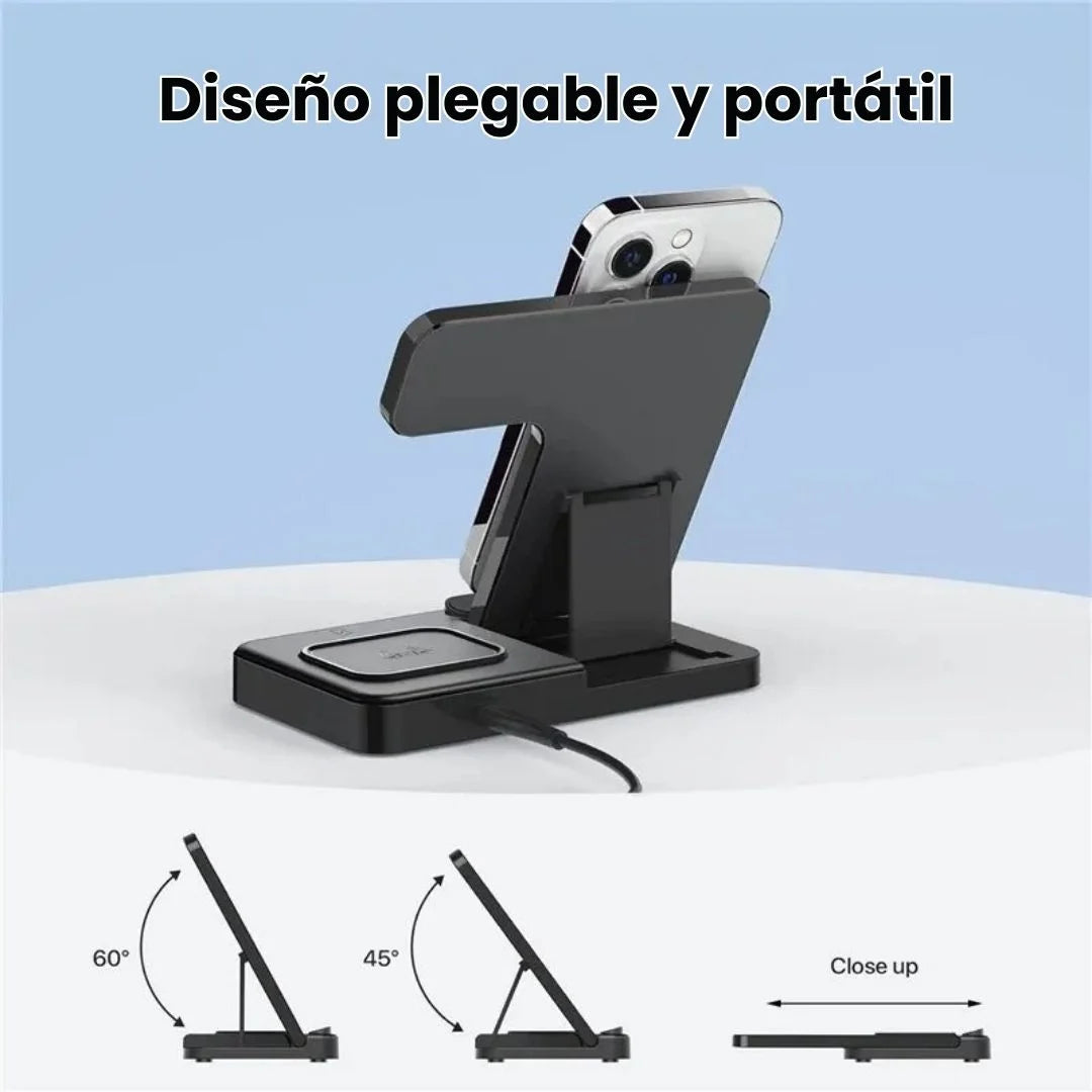 AGILITYPRO® CARGADOR INALAMBRICO MAGNETICO 3 EN 1, CARGA CELULAR, AIRPODS Y SMARTWATCH