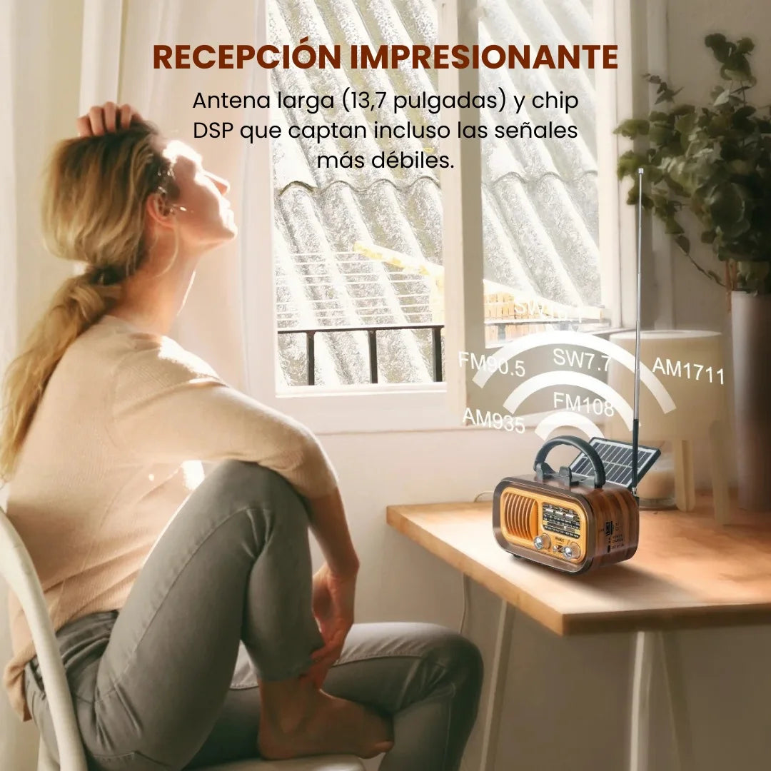 RETROSONIC® RADIO PARLANTE DE CARGA SOLAR Y BLUETOOTH TWS ESTILO VINTAGE RETRO
