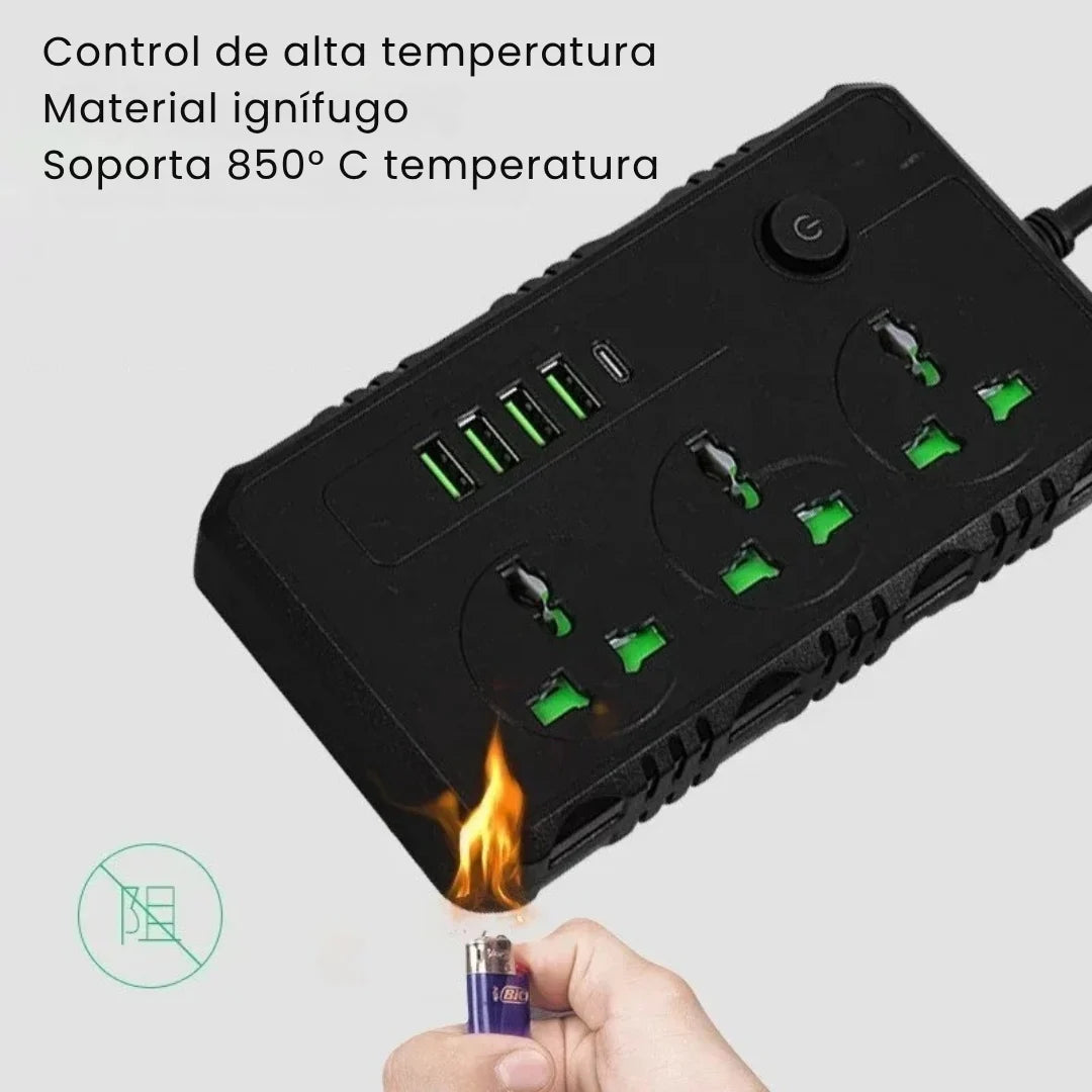 PLUGVOLT® MULTITOMA PORTATIL 2500W 8 ENTRADAS 4 PUERTOS USB MULTIFUNCIONAL Y UNIVERSAL