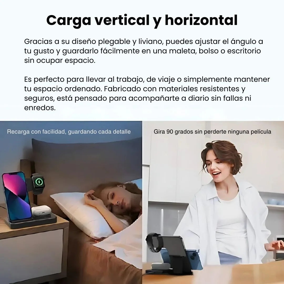 AGILITYPRO® CARGADOR INALAMBRICO MAGNETICO 3 EN 1, CARGA CELULAR, AIRPODS Y SMARTWATCH