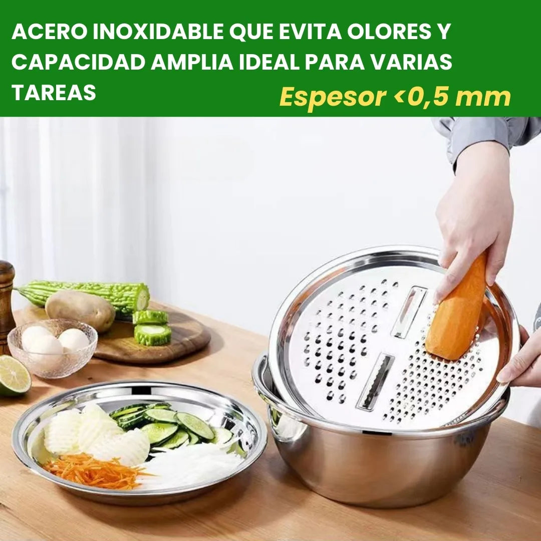 BOWLS 3EN1® SET DE BOWLS RAYADOR Y ESCURRIDO PARA VERDURAS Y FRUTAS