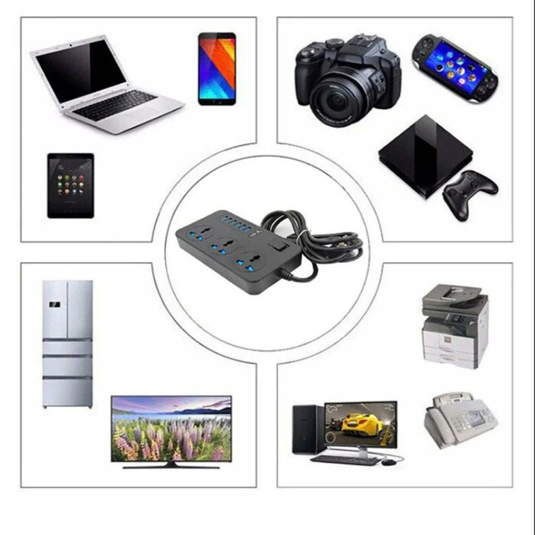 PLUGVOLT® MULTITOMA PORTATIL 2500W 8 ENTRADAS 4 PUERTOS USB MULTIFUNCIONAL Y UNIVERSAL