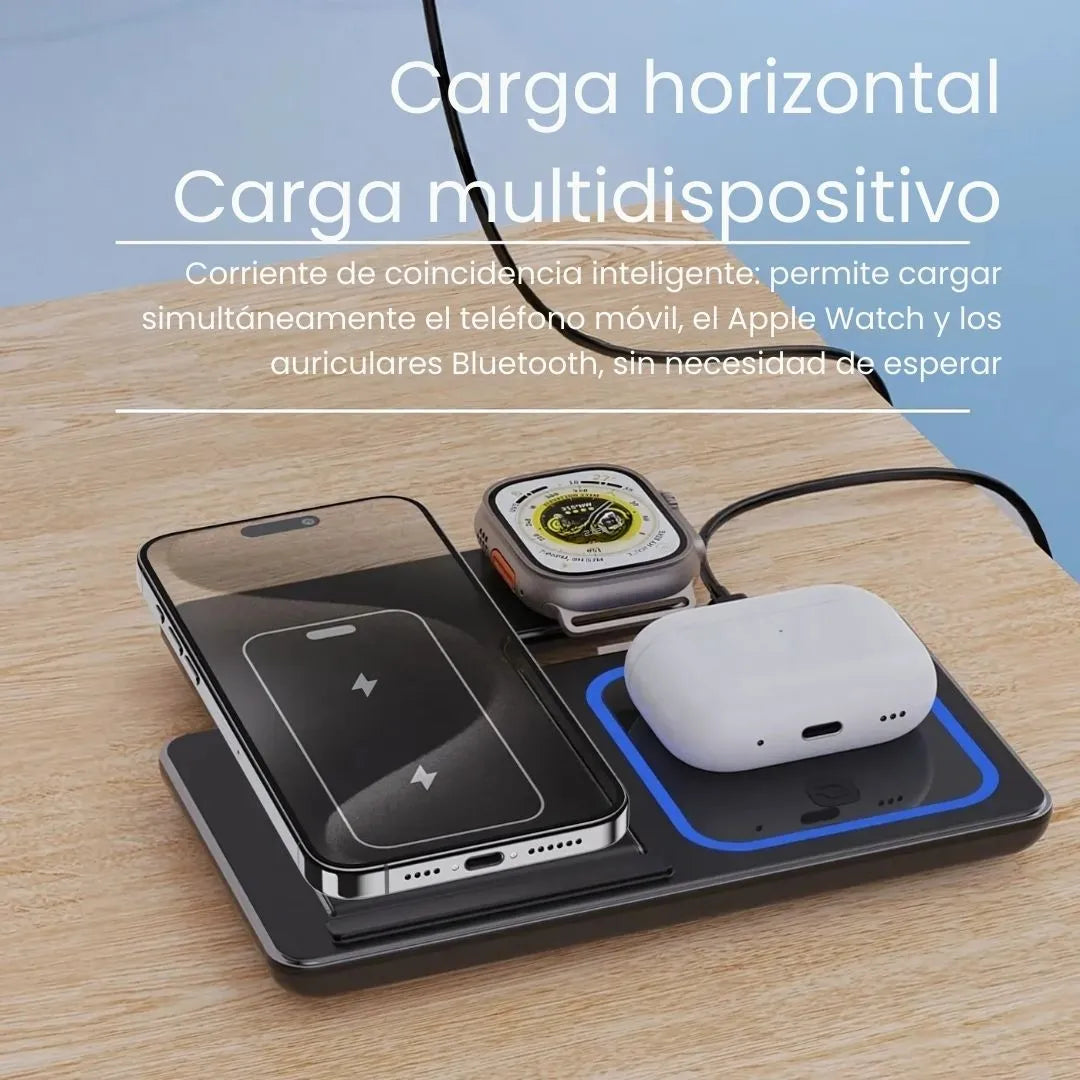 AGILITYPRO® CARGADOR INALAMBRICO MAGNETICO 3 EN 1, CARGA CELULAR, AIRPODS Y SMARTWATCH