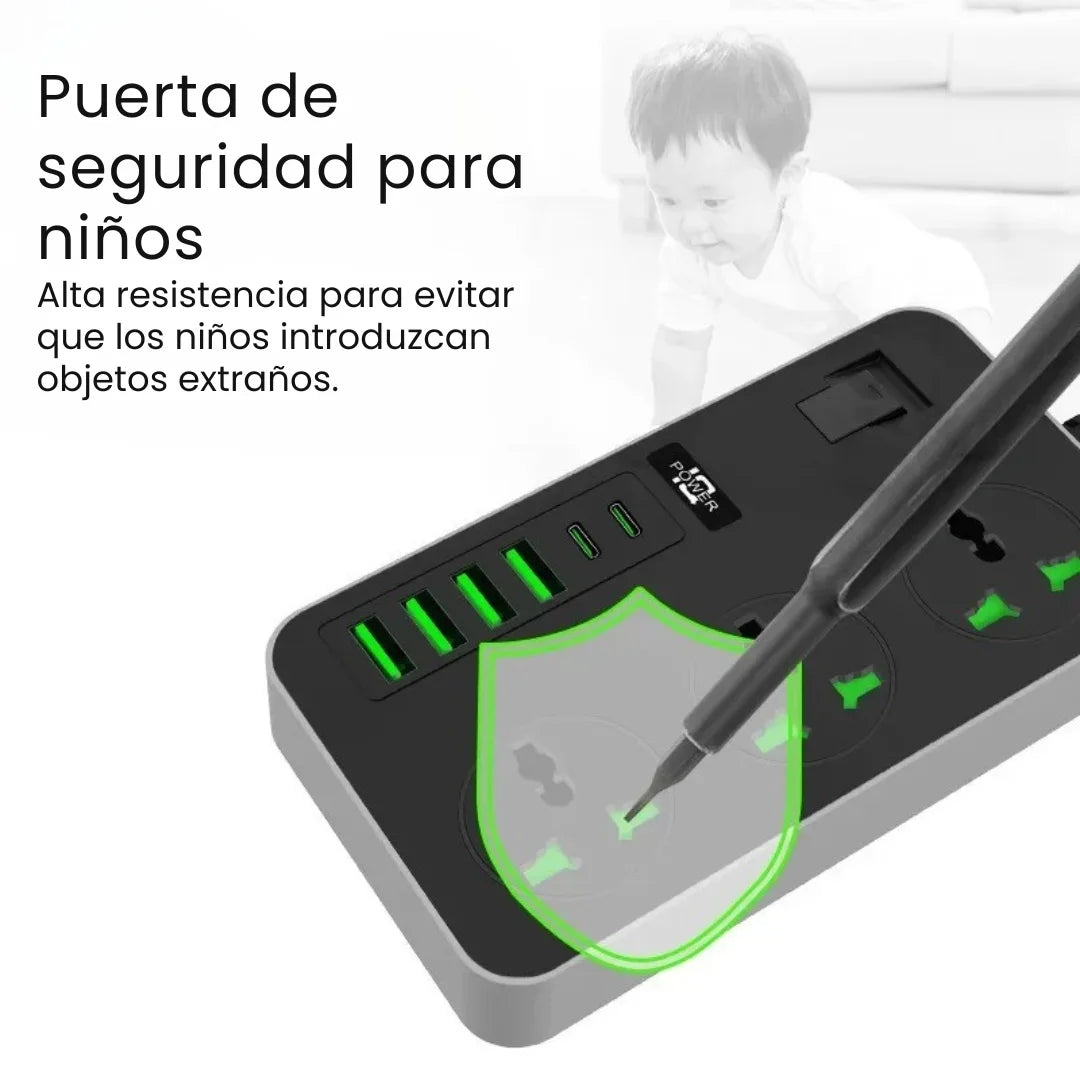 PLUGVOLT® MULTITOMA PORTATIL 2500W 8 ENTRADAS 4 PUERTOS USB MULTIFUNCIONAL Y UNIVERSAL