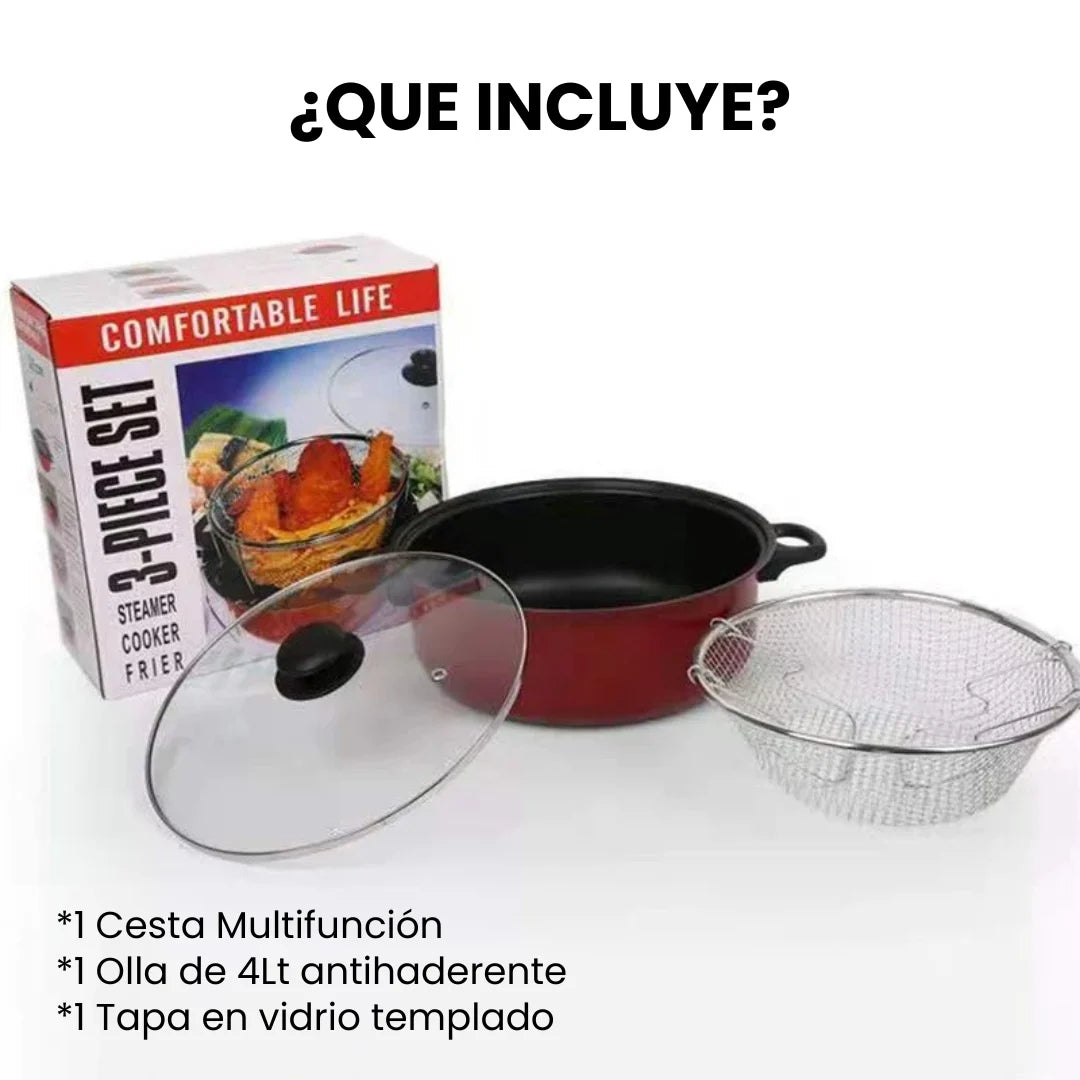 NOVAFRIT® OLLA FREIDORA 3EN1 MULTIFUNCIONAL: VAPORIZA Y COCINA AL INSTANTE