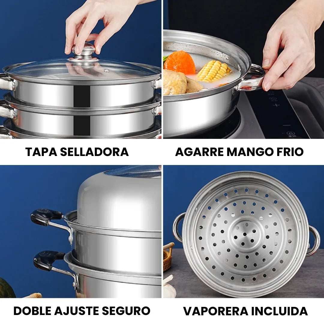 VAPOCHEF® SET X2 OLLAS A VAPOR DE ACERO INOXIDABLE MULTIFUNCIONAL