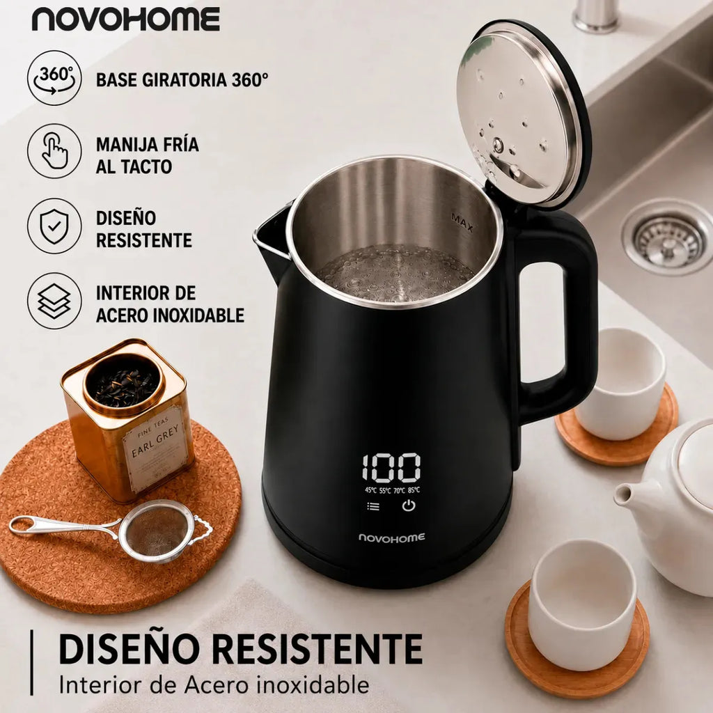 Pava Eléctrica Digital Novohome 2 Litros Pantalla Tactil Color Negro