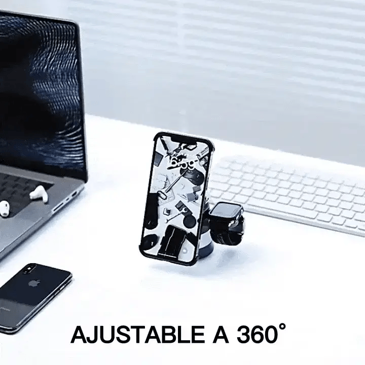 CARGAPRO® 4EN1 - CARGADOR UNIVERSAL MAGNETICO DE 3 PUESTOS CON LUZ LED, CARGA: MOVIL, WATCH, AIRPOD