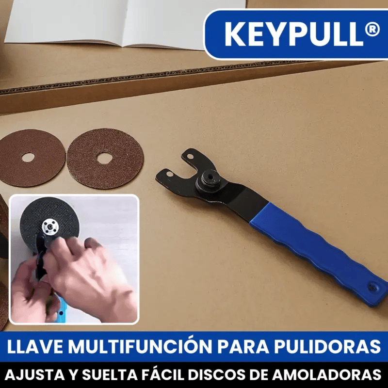 KEYPULL® LLAVE AJUSTABLE TIPO PIN PARA PULIDORAS, AJUSTA Y QUITA DISCOS DE AMOLADORAS