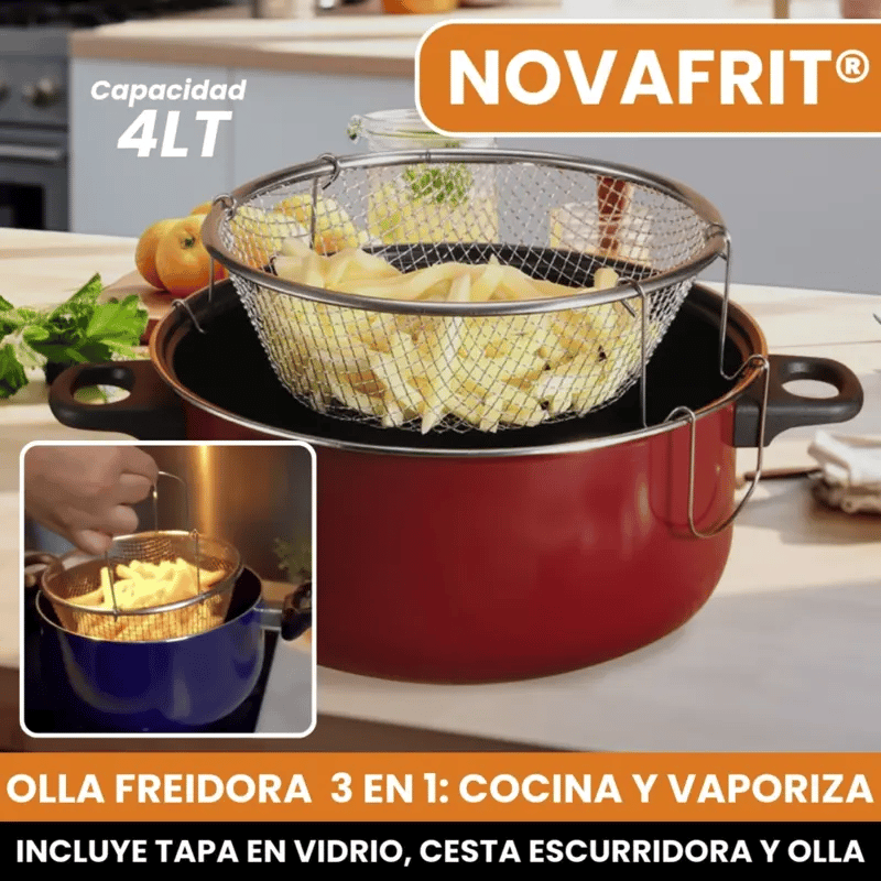 NOVAFRIT® OLLA FREIDORA 3EN1 MULTIFUNCIONAL: VAPORIZA Y COCINA AL INSTANTE