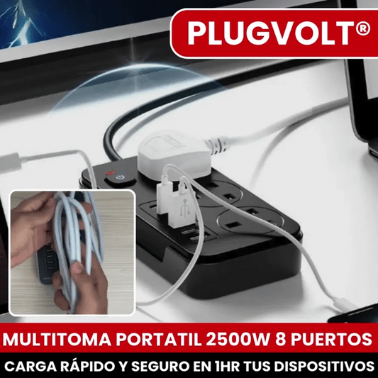 PLUGVOLT® MULTITOMA PORTATIL 2500W 8 ENTRADAS 4 PUERTOS USB MULTIFUNCIONAL Y UNIVERSAL