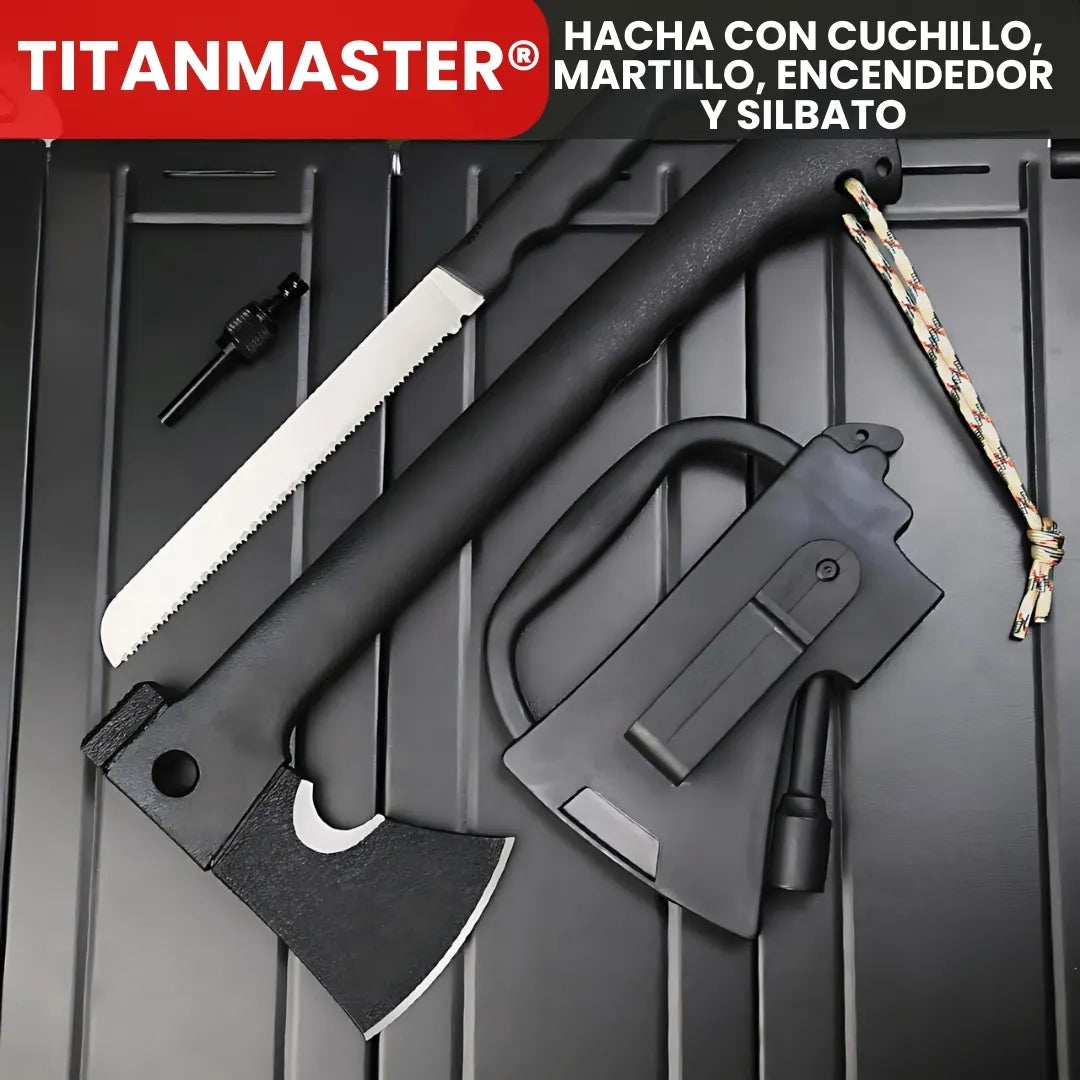 TITANMASTER® HACHA TACTICA CON ENCENDEDOR Y SILBATO 7 EN 1
