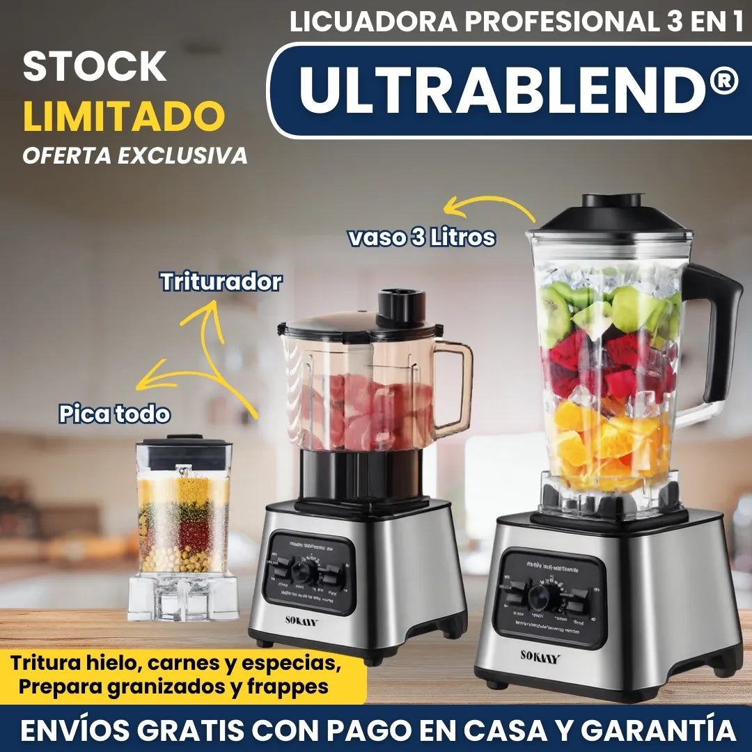 ULTRABLEND® LICUADORA PROFESIONAL 3 EN 1 MOTOR 9500W + 15 VELOCIDADES