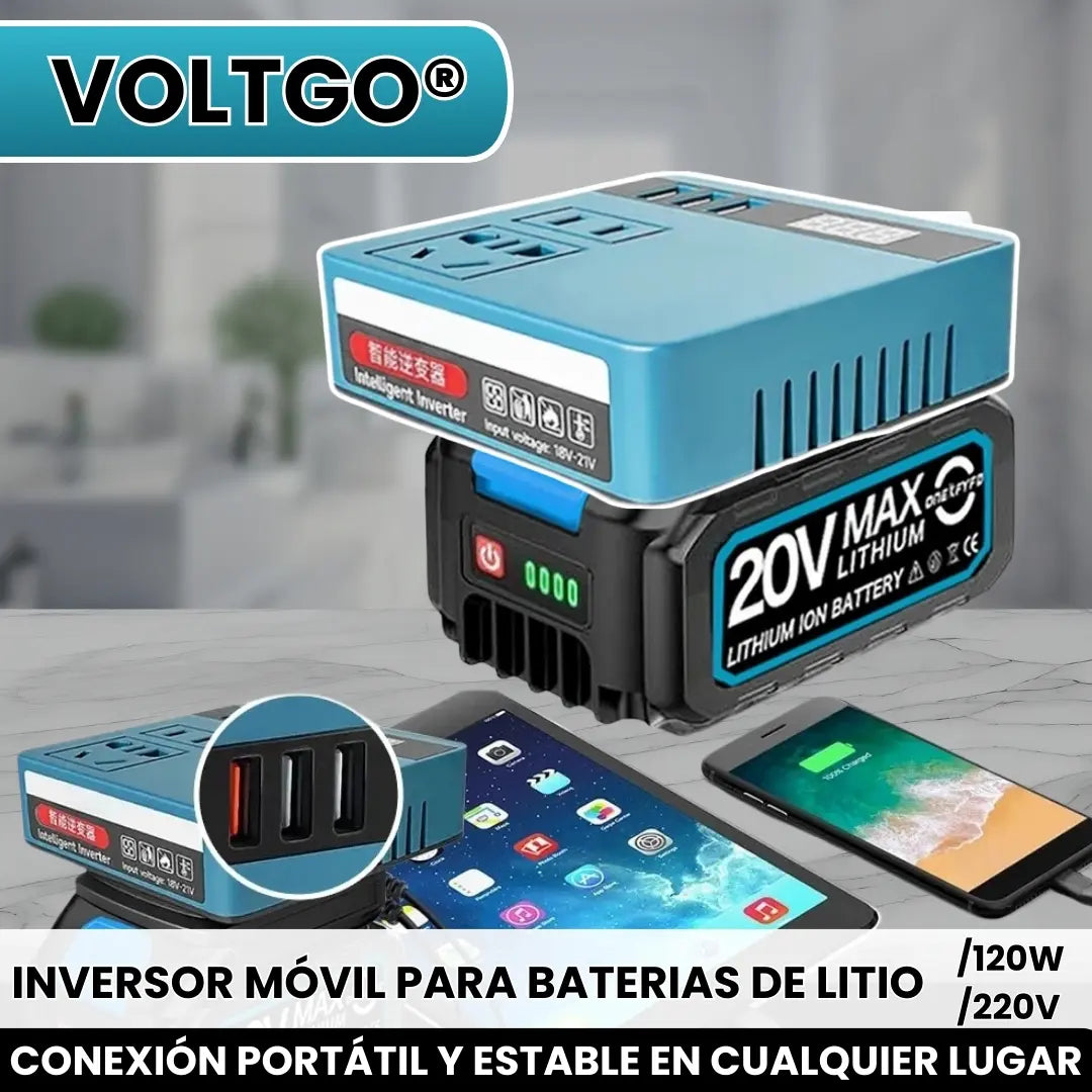 VOLTGO® INVERSOR PORTATIL PARA BATERIAS DE LITIO 120V/220W