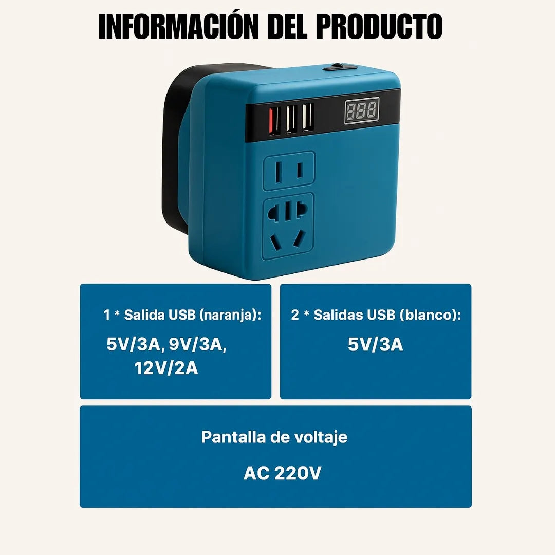 VOLTGO® INVERSOR PORTATIL PARA BATERIAS DE LITIO 120V/220W