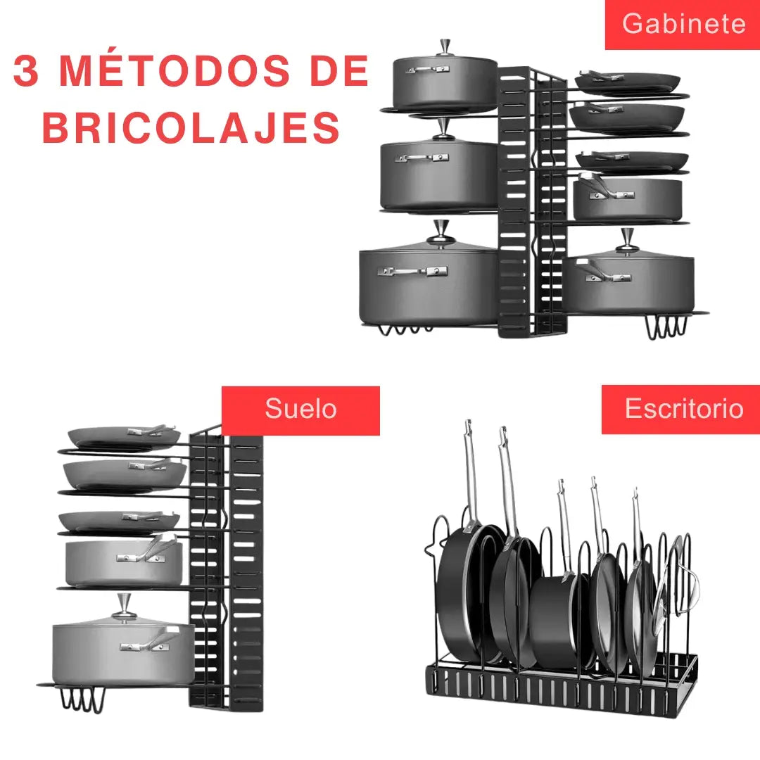 Organizador de Ollas y Sartenes de Acero Inoxidable