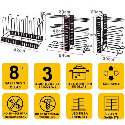 Organizador de Ollas y Sartenes de Acero Inoxidable